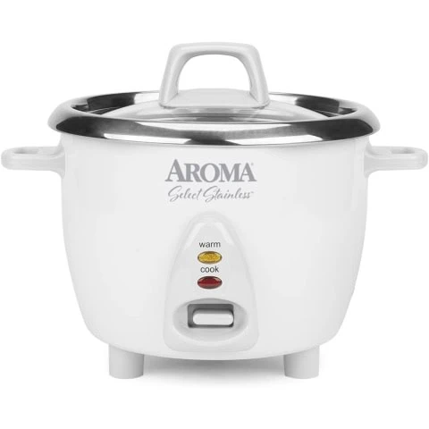 Aroma Housewares Select Stainless Rice Cooker  Warmer with Uncoated Inner Pot, 6-Cup(cooked) / 1.4Qt, ARC-753SG, White