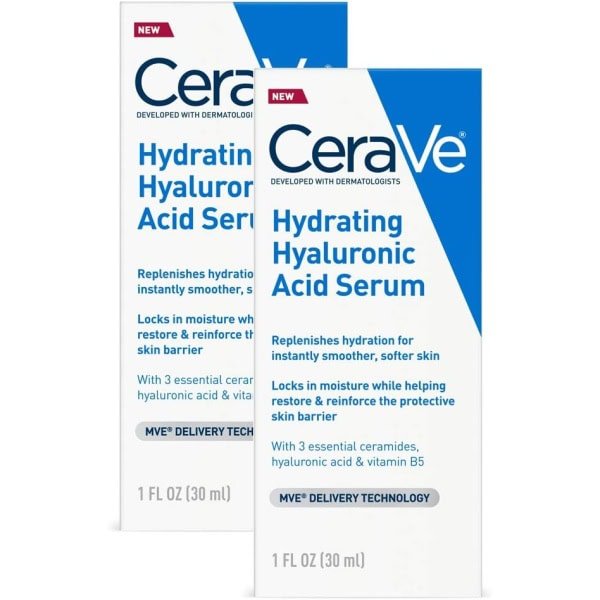 CeraVe Hyaluronic Acid Face Serum | 1 Oz Each | Hydrating Serum for Face With Vitamin B5 | for Normal To Dry Skin | Paraben Fragrance Free, 2 Pack