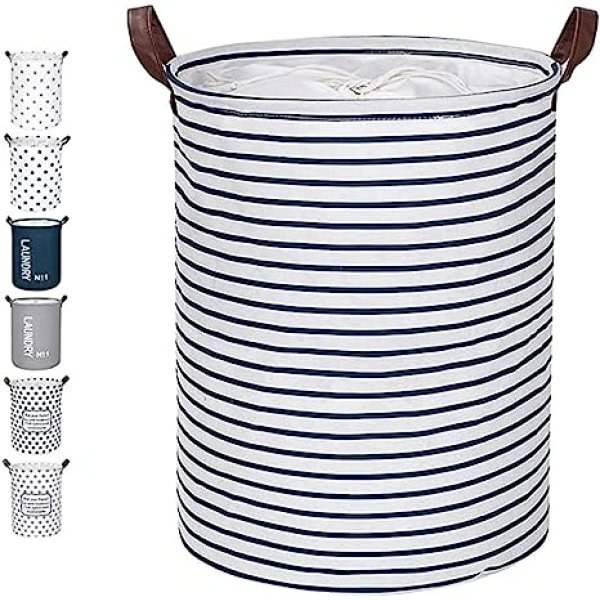 Extra Large Laundry Basket Drawstring Waterproof Round Cotton Linen Collapsible Storage Hamper for Clothes and Toys (white)