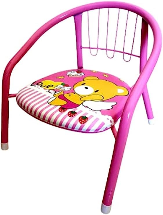 Kids chair children seat yellow chair with metal frame and soft, comfortable (sponge layer) seat with cute designs,durable and strong (Red)