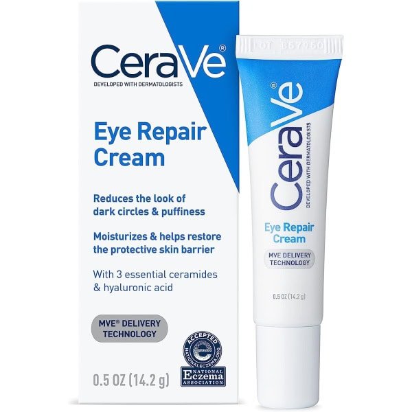 CeraVe Eye Repair Cream | Under Eye Cream for Dark Circles and Puffiness Delicate Skin Under Eye Area with Hyaluronic acid and Ceramides | Non-comedogenic, Fragrance Free | 0.5Oz, 14 ML