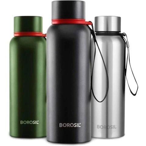 BOROSIL VACUUM INSULATED COPPER COATED INNER TREK Water Bottle|Sports Bottle|Yoga Bottle|Outdoor|PortableLeak Proof|ReusableWater Bottle BLACK, 700ML, BT700BLK104