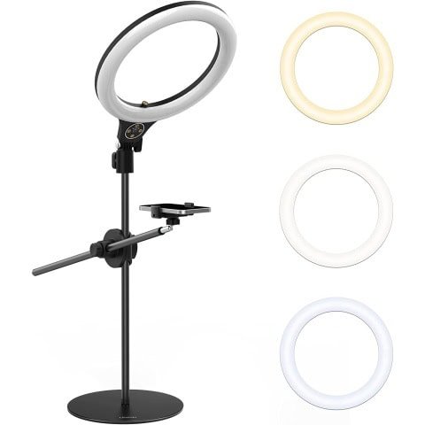 10" Selfie Ring Light, Tabletop Light Stand with 360? Shooting Arm