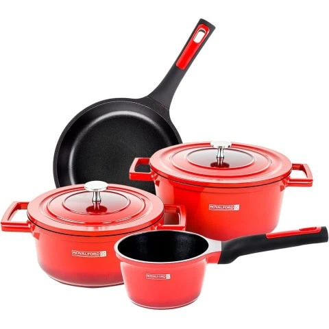 Royalford 6piece Cast Aluminum Cookware Set, Red