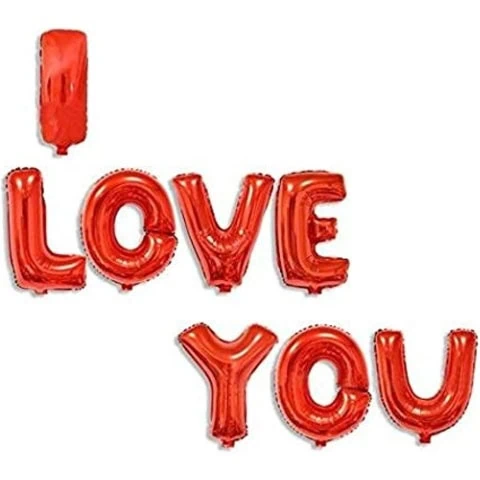 I Love You Text Red Balloons 8 Pieces Decorations