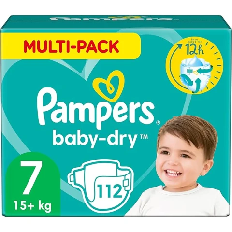 Pampers Baby-Dry Taped Diapers with Aloe Vera Lotion, Size 7, 15+kg, 56 Count - Up to 100% Leakage Protection